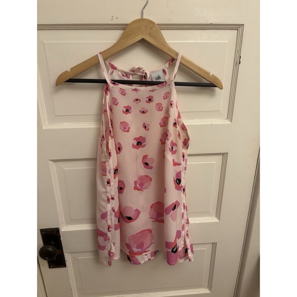 CAbi Women's #5218 Floating Poppies Tie Back Halter Tank Pink Floral Size XS - Picture 2 of 10